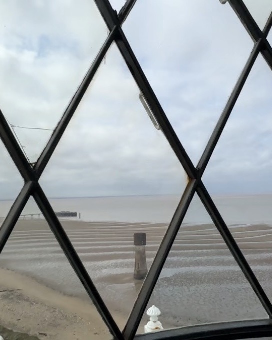 The view of the Low Lighthouse from the lantern room of the High Lighthouse, positioned on Spurn Head
